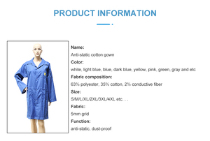 導電性生地<span class=keywords><strong>ESD</strong></span> Vネックスモック,コットンラブコートスモック帯電防止5mmグリッドブルークリーンルーム服コットンオーバーコート<span class=keywords><strong>ESD</strong></span>衣服 - Product Image 2