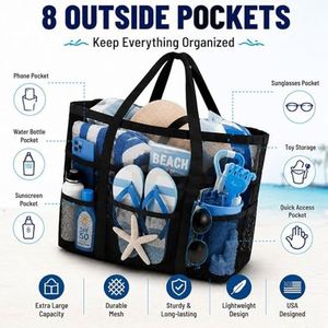 Sac de plage léger en maille pour femme, sans sable, en nylon, à ouverture supérieure, grande capacité, sac à bandoulière portable pour le voyage - Product Image 5