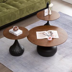 Tavolino da Caffè Rotondo in Acciaio Verniciato Nero Stile Italiano con Base in MDF - Product Image 3