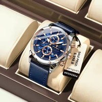 Relojes Poedagar 860 para Hombre, Reloj de Pulsera Deportivo de Cuero Genuino de Lujo, Resistente al Agua, Luminoso, Cronógrafo, de Cuarzo