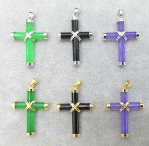 Wholesale Chinese Jade Cross Necklace For Women And Men Natural Stone Real Jade Cross Necklace Pendant Jewelry