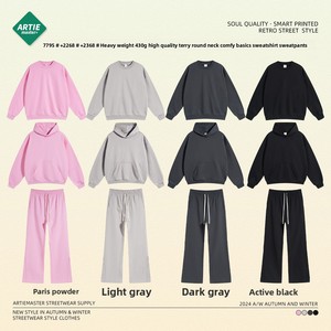 2025 autunno Unisex felpa Casual Set <span class=keywords><strong>di</strong></span> pantaloni alla moda <span class=keywords><strong>di</strong></span> marca 430g cotone spugna girocollo ampio Street Style - Product Image 3