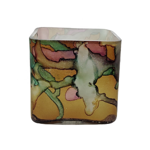 Pot fantaisie multicolore marbré, Unique, décoratif et polyvalent, à poser à la main, avec petite bougie carrée - Product Image 1