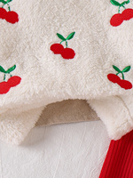 Vêtements d'hiver chauds pour bébé fille, sweat-shirt en polaire avec broderie cerise, pantalon long en tricot côtelé, ensemble décontracté pour bébé en 2 pièces