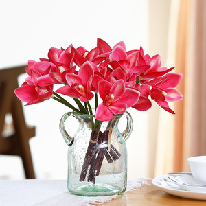 3D6 First-hand Cymbidium Plastic Artificial Orchid Yellow Orange Home Decor Bouquet High Simulation Durability - Product Image 3