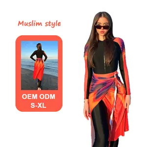 Pabrik pakaian renang Muslim wanita rumbai aksesoris baju renang olahraga 3 buah pakaian renang Muslim burkini