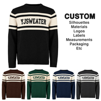 Pull en coton tricoté à col rond pour homme, personnalisé OEM, à manches longues, motif lettres, rayures vintage, pull à lettres pour homme