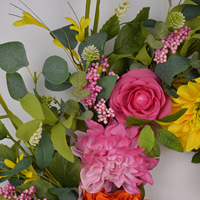 Couronne décorative de remise de diplôme en fleurs artificielles (roses lavande) rose jaune, en plastique écologique, à suspendre à la porte, réutilisable