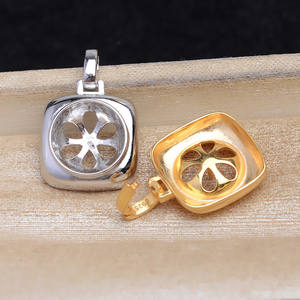 S925 Silver DIY <b>Pearl</b> Accessory Simple Square Universal Buckle Pendant Empty Holder 12-13mm <b>Loose</b> <b>Pearls</b> 5714 - Product Image 2