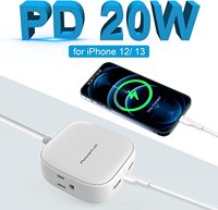 Regleta de Viaje PowerLot con Enchufe Plano ETL para Cable de Extensión de 6 Pies, PD 20W USB-C, Regleta Inteligente de 3 Tomas