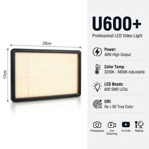 Panneau lumineux LED U600 40W pour <span class=keywords><strong>vidéo</strong></span>, bicolore 3200-5600K, dimmable, CRI95+, pour photographie, diffusion en direct, <span class=keywords><strong>YouTube</strong></span>, TikTok - OEM/ODM - Product Image 3