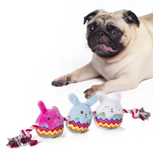 Sıcak satış köpek oyuncak paskalya 24 "halat römorkör üzerinde mutlu tavşanlar ve yumurta + özelleştirmek peluş oyuncaklar