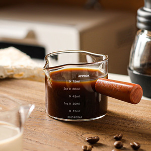 Taza Medidora de Espresso de Vidrio Ecológica con Asa de Madera, Utensilios para Café y Té, Venta al Por Mayor - Product Image 6