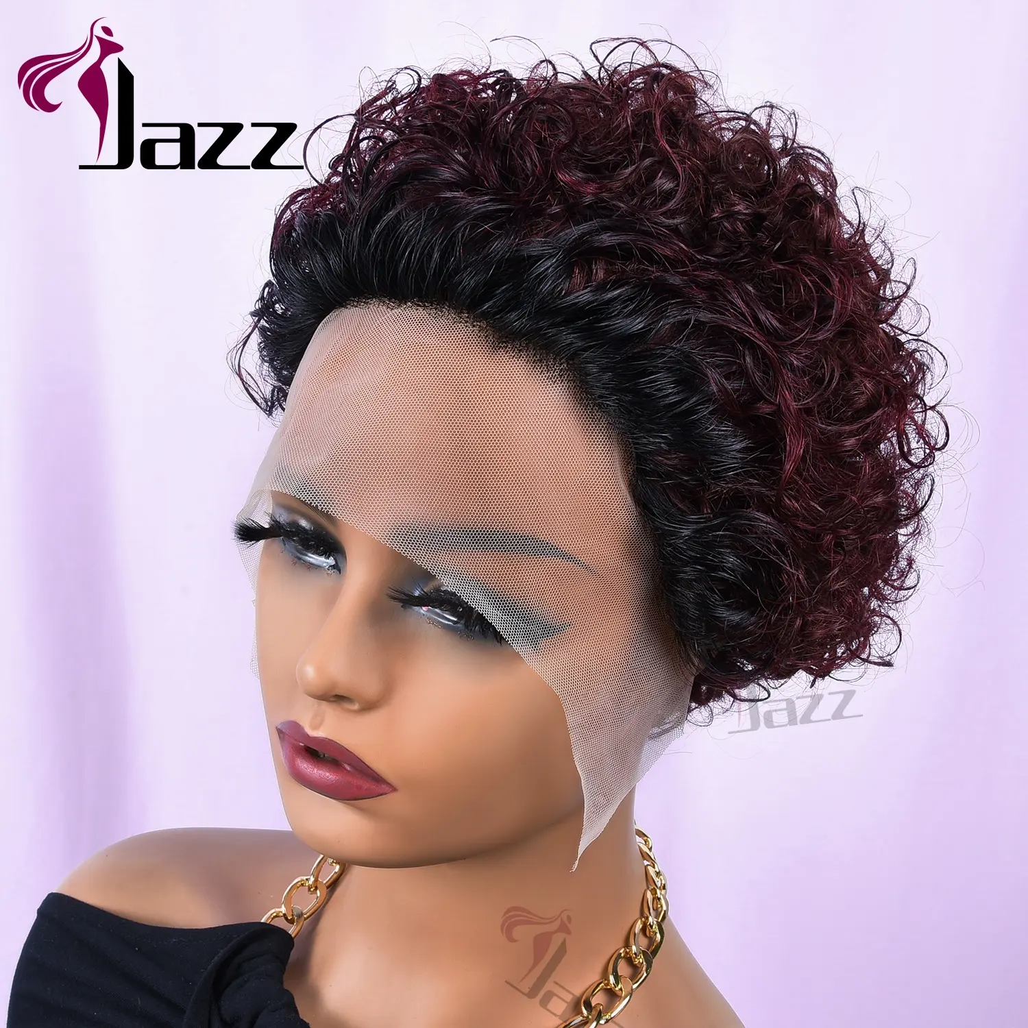 Raw Afro Wave Virgin Human Hair 99j Color Short Curls Wig Perruque Pixie Cut Human Hair gs HD Lace Front Wigs For Black Women