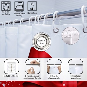 Cortina de Ducha Acolchada Negra con Lazo Rojo, Cortina de Baño de Poliéster con Estampado Digital Personalizado, Impermeable, Venta al Por Mayor, Moderna - Product Image 3