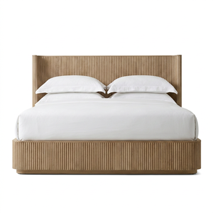 Modern Wood Bed Frame with Ribbed Design Minimalist Bedroom Furniture Set for Home Use - Product Image 1