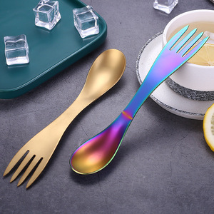 Fourchette-cuillère à pastèque 2-en-1 en acier inoxydable, cuillère à melon double tête, ustensile portable pour l'école et les voyages, idéal pour la crème glacée - Product Image 4