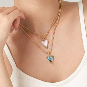 Luxury Heart Shape Abalone White Shell Necklace Micro Pave Cubic Zirconia Charm Anti Tarnish Stainless Steel Jewelry - Product Image 2