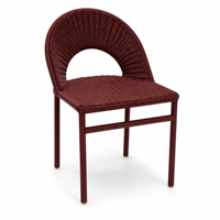 Chaise de salle à manger d'extérieur en rotin rouge, dossier arqué, résistante aux intempéries, avec structure en acier tressé, pour patio, restaurant, café, jardin