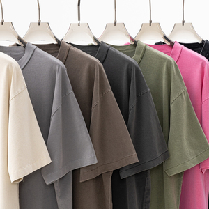 T-shirt décontracté à manches courtes pour homme, style américain, avec logo personnalisé, couture inversée, effet délavé, vente en gros, haute qualité - Product Image 3