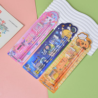 Retour à l'école : Ensemble de papeterie mignon 4-en-1 pour enfants, 4 pièces, avec crayon, règle, gomme et taille-crayon - Plusieurs couleurs