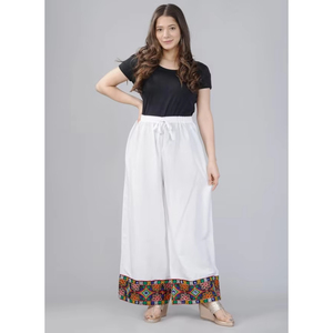<b>White</b> Rayon <b>Palazzo</b> Free Size Wide Leg Ethnic Bottom Wear Soft Comfortable Casual Daily Wear Stylish Solid <b>Palazzo</b> <b>Pants</b> - Product Image 1
