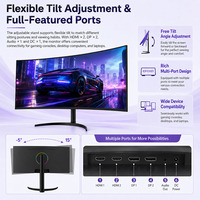Monitor curvo para juegos de 34 pulgadas sin bordes, 2K/4K, 240Hz, 1ms de tiempo de respuesta, panel IPS LCD con altavoces integrados para computadora de escritorio