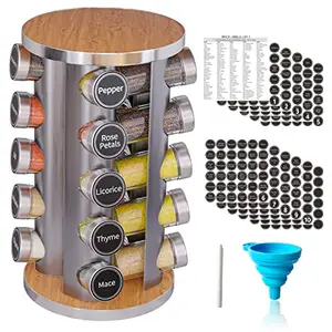 Ensemble de support rotatif pour bocaux à épices 360, organisateur en acier inoxydable, carrousel rotatif pour cuisine avec bouteille en verre