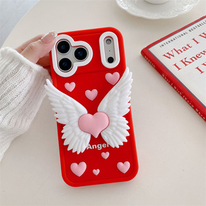 Custodia Protettiva Lichicase Antiscivolo con Cuori Rosa e Ali d'Angelo per <span class=keywords><strong>iPhone</strong></span> 15, 15 Plus, 15 Pro, 15 Pro Max - Product Image 4