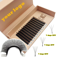 Extensions de cils individuels faits main en forme de W, brun foncé, 5D, design trèfle W, en soie de cachemire, sans cruauté animale, marque privée