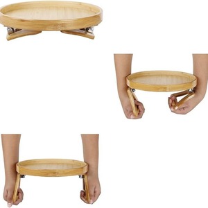 Solid Wood Round Tray Foldable <b>Sofa</b> Armrest Snack Holder Natural Color Portable Outdoor Use - Product Image 2