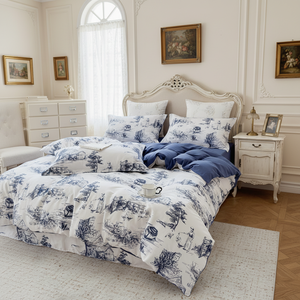 Ensemble de housse de couette en toile française classique 100% coton, motif floral, 3 pièces, réversible, literie écologique, fermeture éclair cachée, attaches d'angle - Product Image 2