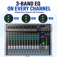 ET-120SUSB Mixeur audio 12 canaux 16 DSP Bluetooth USB MP3 Égaliseur 3 bandes Alimentation fantôme 48V pour enregistrement en studio Diffusion en direct DJ