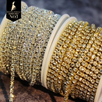 Chaîne de strass en cristal haute brillance, rouleau de 10 yards, 1,5 mm-8 mm, base argentée ou dorée, garniture de strass à coudre pour vêtements, chaussures, bricolage
