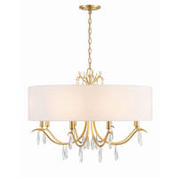 Lustre moderne en lin avec abat-jour rond, métal doré et gouttes de cristal, pour salle à manger, îlot, salon, hôtel