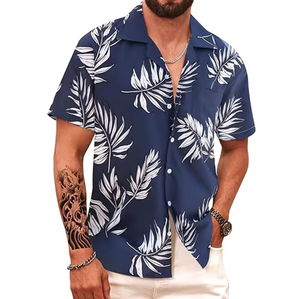 Chemise à manches courtes boutonnée 100% coton, motif personnalisé, matière personnalisée pour hommes, vêtements de plage <span class=keywords><strong>d</strong></span>'été, fabricant en gros, faible MOQ - Product Image 2