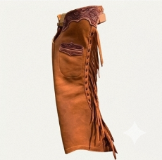 G N Export - Pantalones de Montar Clásicos de Cuero Genuino Premium para Hombre, Estilo Western, Duraderos, Ajustables, Hechos a Mano, con Diseño de Flecos, de Tiro Medio - Product Image 1