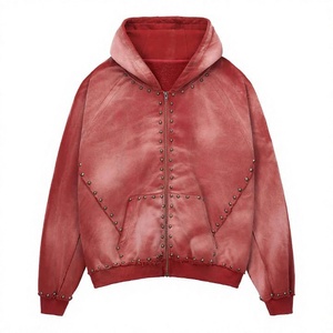 Sudadera con Capucha Roja para Hombre, Corte Regular, Cierre Frontal con Cremallera, Ropa Casual de Invierno, 100% Algodón, Servicio OEM - Product Image 1