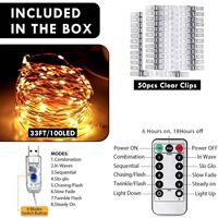 Guirlandes lumineuses à pince photo de haute qualité avec télécommande 33 pieds 100 LED alimentées par USB Clips d'images