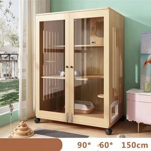 กรงแมวทำจากไม้แข็งแรงทนทานสำหรับบ้านแมวนอกบ้านบ้านแมวกรงแมวทำความสะอาดด้วยปุ่มสำหรับบ้านสัตว์เลี้ยงทำจากแก้ว - Product Image 4