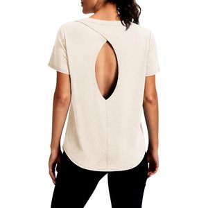 Camiseta de Yoga FOXA con Espalda Descubierta para Mujer, Manga Corta, Cuello Redondo, Transpirable, de Spandex y Algodón, para Gimnasio y Fitness - Product Image 1
