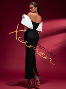 MF Boutique Robe de soirée élégante pour femme, vintage, respirante, à épaules dénudées, blanche, avec strass noirs, en laine droite imprimée naturelle - Product Image 6