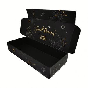 Boîte-cadeau recyclable en feuille d'or noire mate de luxe masque de sommeil personnalisation complète emballage en papier d'art doux au toucher magnétique - Product Image 3