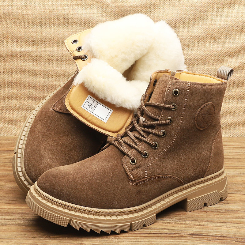 Mid-calf brown wool boots