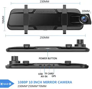 صندوق أسود للسيارة 10 بوصة مرآة داش كاميرا سيارة بعدسة مزدوجة عكس المعونة داش كاميرا 1080P لمس كاملة شاشة الفيديو مرآة Dashcam