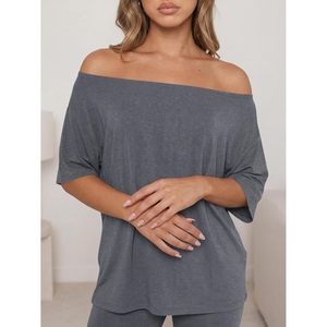 Fisoew Womens 2 Piece Lounge <b>Set</b> Summer Oversized T Shirt Biker Shorts Casual Matching Outfit Breathable <b>Knitted</b> Asymmetrical - Product Image 2