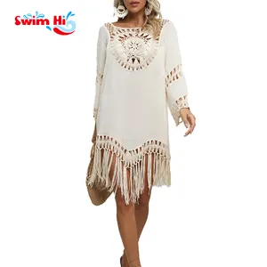 Factory Women Custom Tassel Holiday Crochet Coverups Swimwear & Beachwear Cover Up Vacation Wear