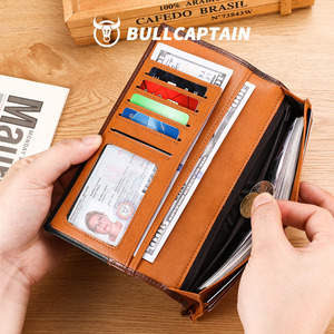BULLCAPTAIN Vintage Men's <b>Wallet</b> Genuine Leather <b>Wallet</b> Men <b>RFID</b> <b>Blocking</b> Card Holder Front Pocket Long Clutch - Product Image 4