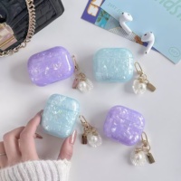 Étui de protection pour écouteurs AirPods 4 3 2 1 en TPU avec motif coquille style Ins et breloque perle, compatible AirPods Pro 3