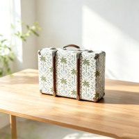 Valise vintage en carton imprimé de fleurs de palmier avec poignée, boîte cadeau de mariage personnalisée, boîte de rangement décorative